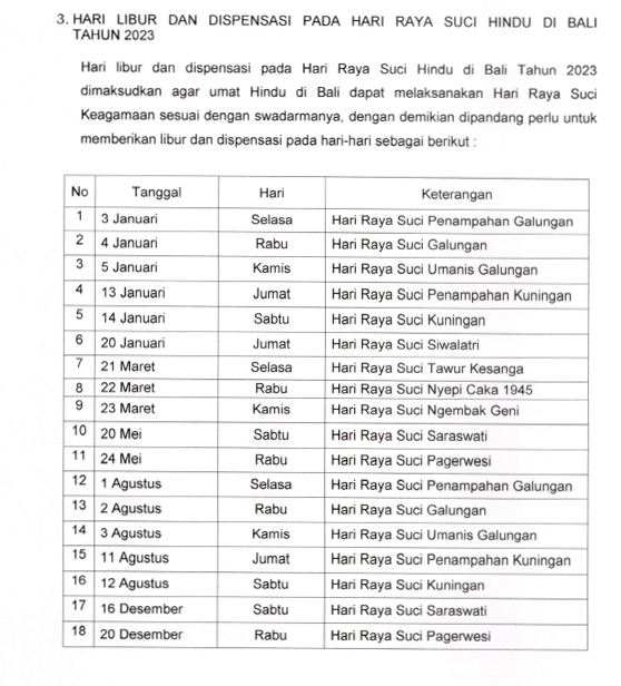 libur hindu 2023