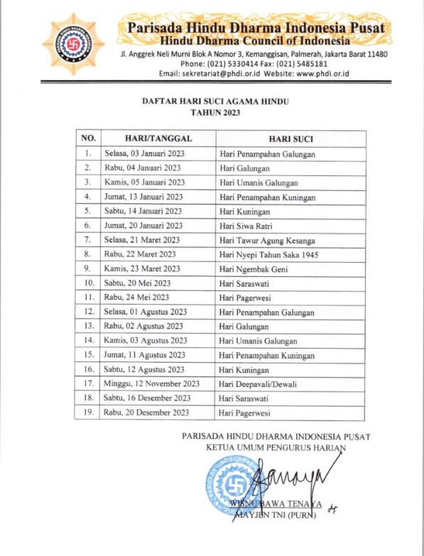 phdi hari libur hindu 2023